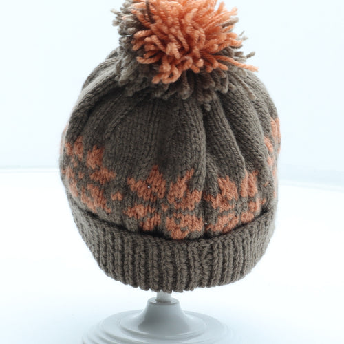 Preworn Boys Brown Fair Isle Acrylic Bobble Hat Size S