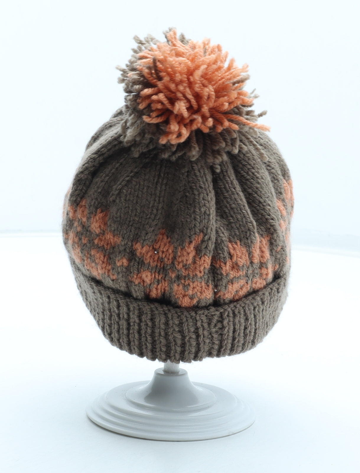Preworn Boys Brown Fair Isle Acrylic Bobble Hat Size S