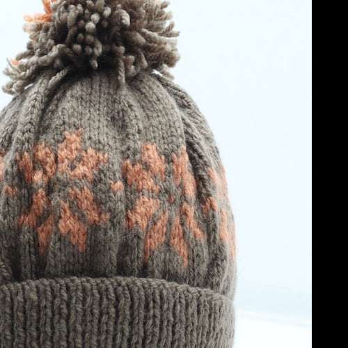 Preworn Boys Brown Fair Isle Acrylic Bobble Hat Size S