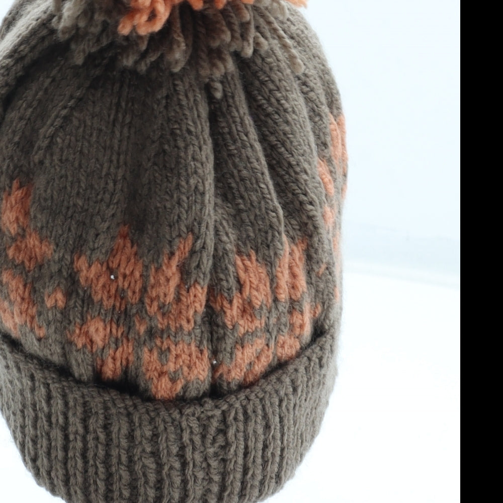 Preworn Boys Brown Fair Isle Acrylic Bobble Hat Size S