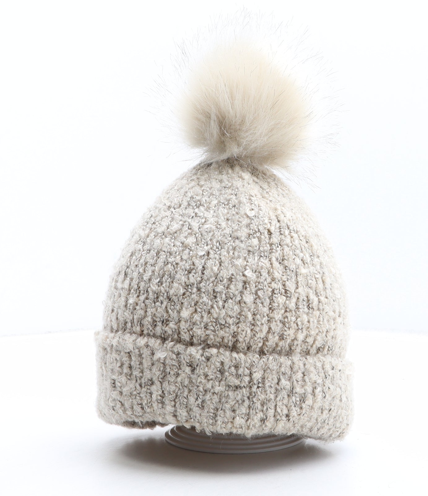 Primark Womens Beige Acrylic Bobble Hat One Size