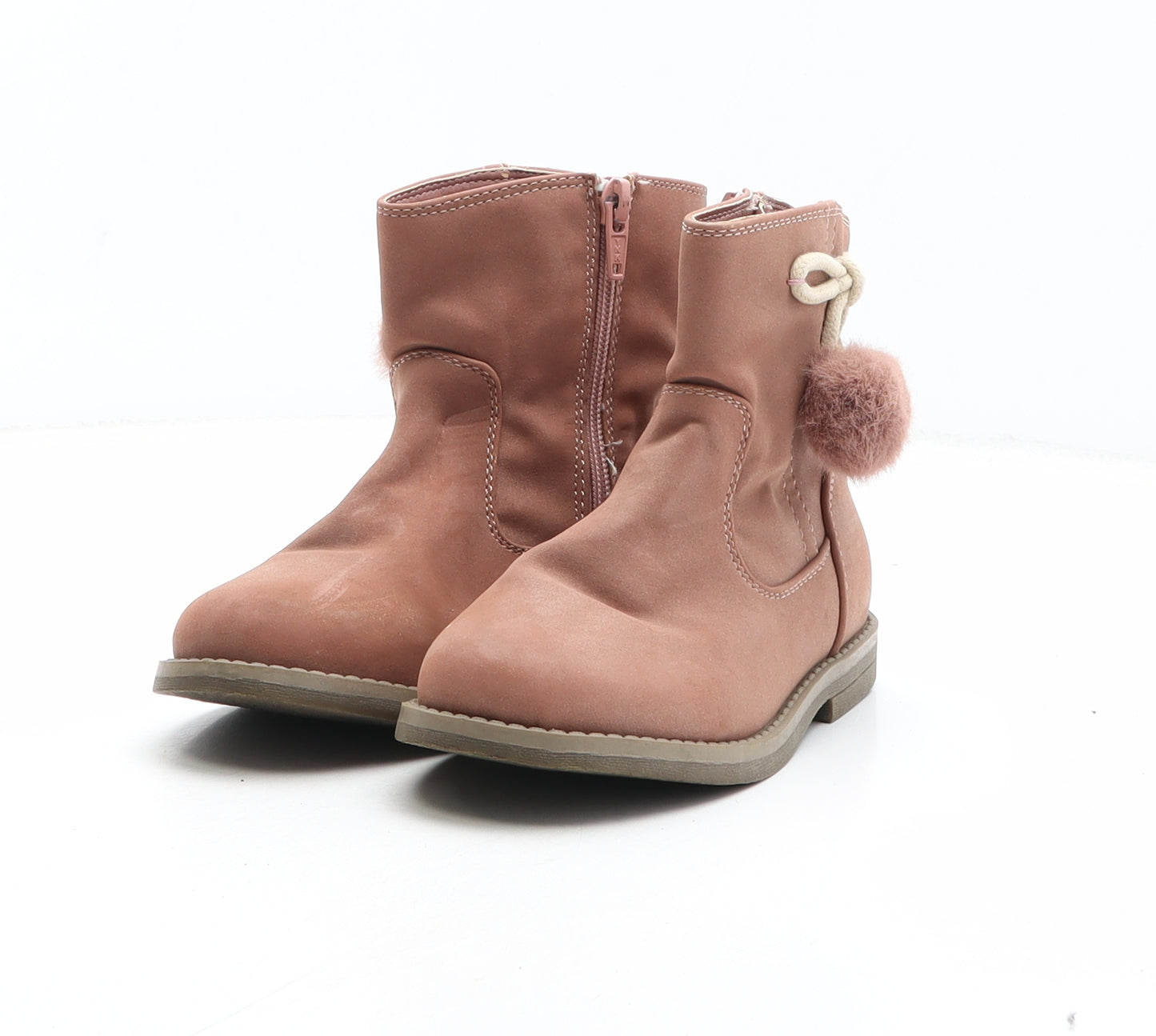 Marks and Spencer Girls Pink Synthetic Bootie Boot UK 11 - Pom Pom Detail