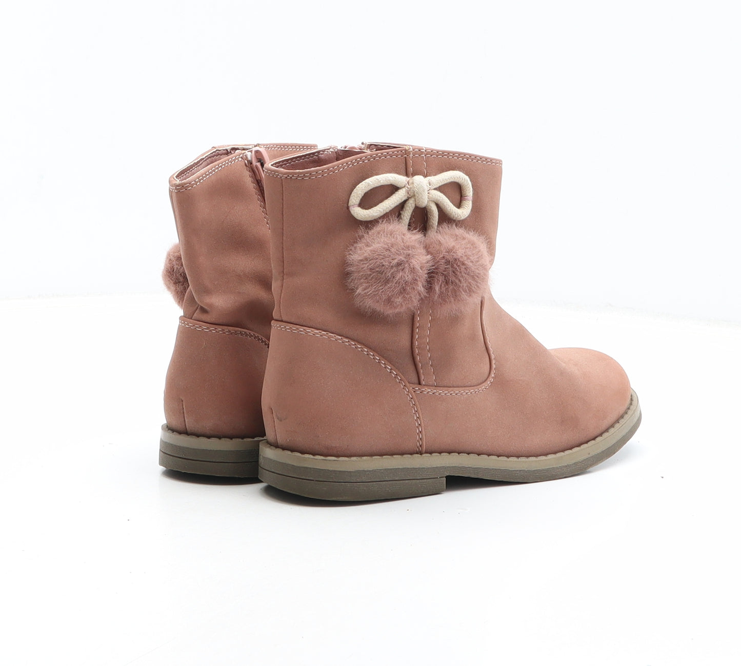 Marks and Spencer Girls Pink Synthetic Bootie Boot UK 11 - Pom Pom Detail