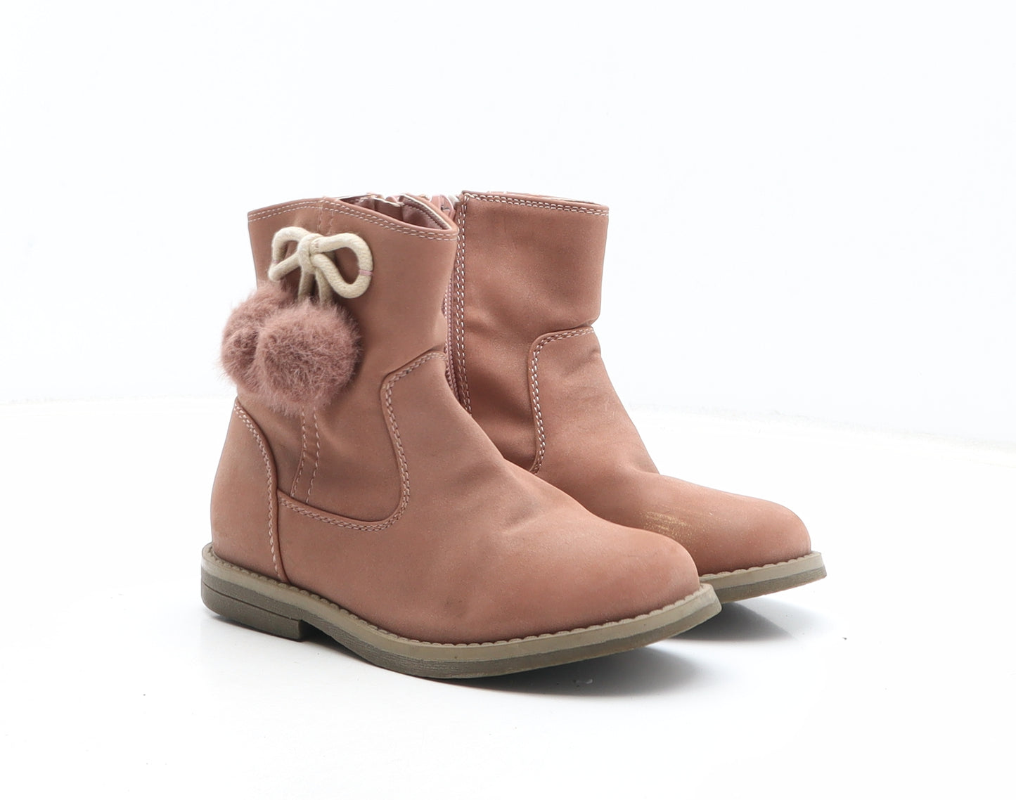 Marks and Spencer Girls Pink Synthetic Bootie Boot UK 11 - Pom Pom Detail