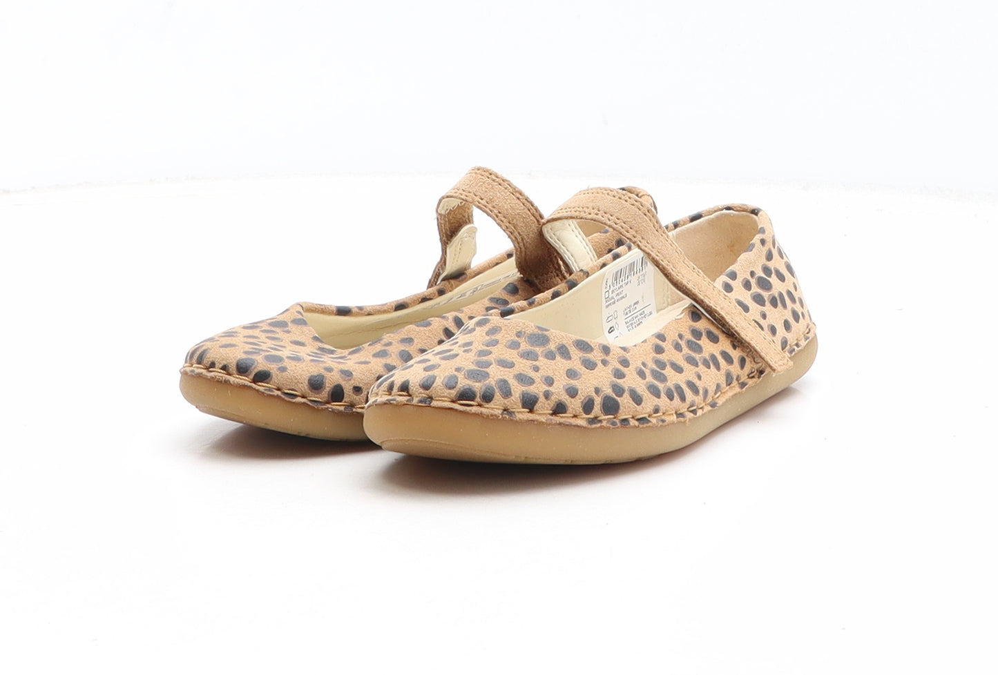 Clarks Girls Brown Animal Print Leather Slip On Casual UK 11.5 - Leopard Pattern