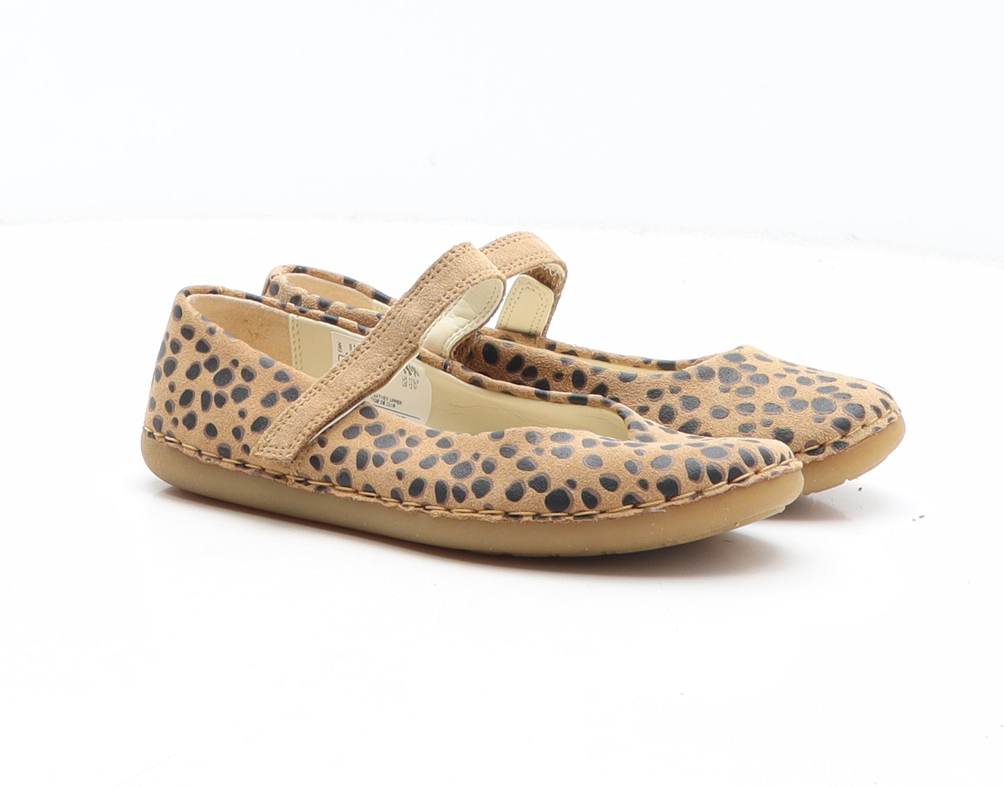 Clarks Girls Brown Animal Print Leather Slip On Casual UK 11.5 - Leopard Pattern