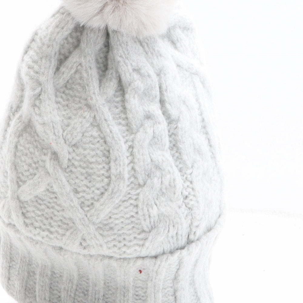 F&F Womens Grey Polyester Bobble Hat One Size