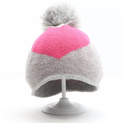 George Girls Grey Colourblock Polyester Bobble Hat One Size - Size 1-3 Years