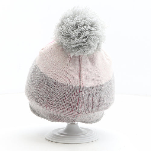 George Girls Grey Colourblock Polyester Bobble Hat One Size - Size 1-3 Years