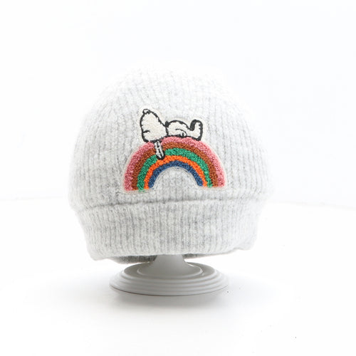 Marks and Spencer Girls Grey Acrylic Beanie One Size - Snoopy Size 10-13 Years