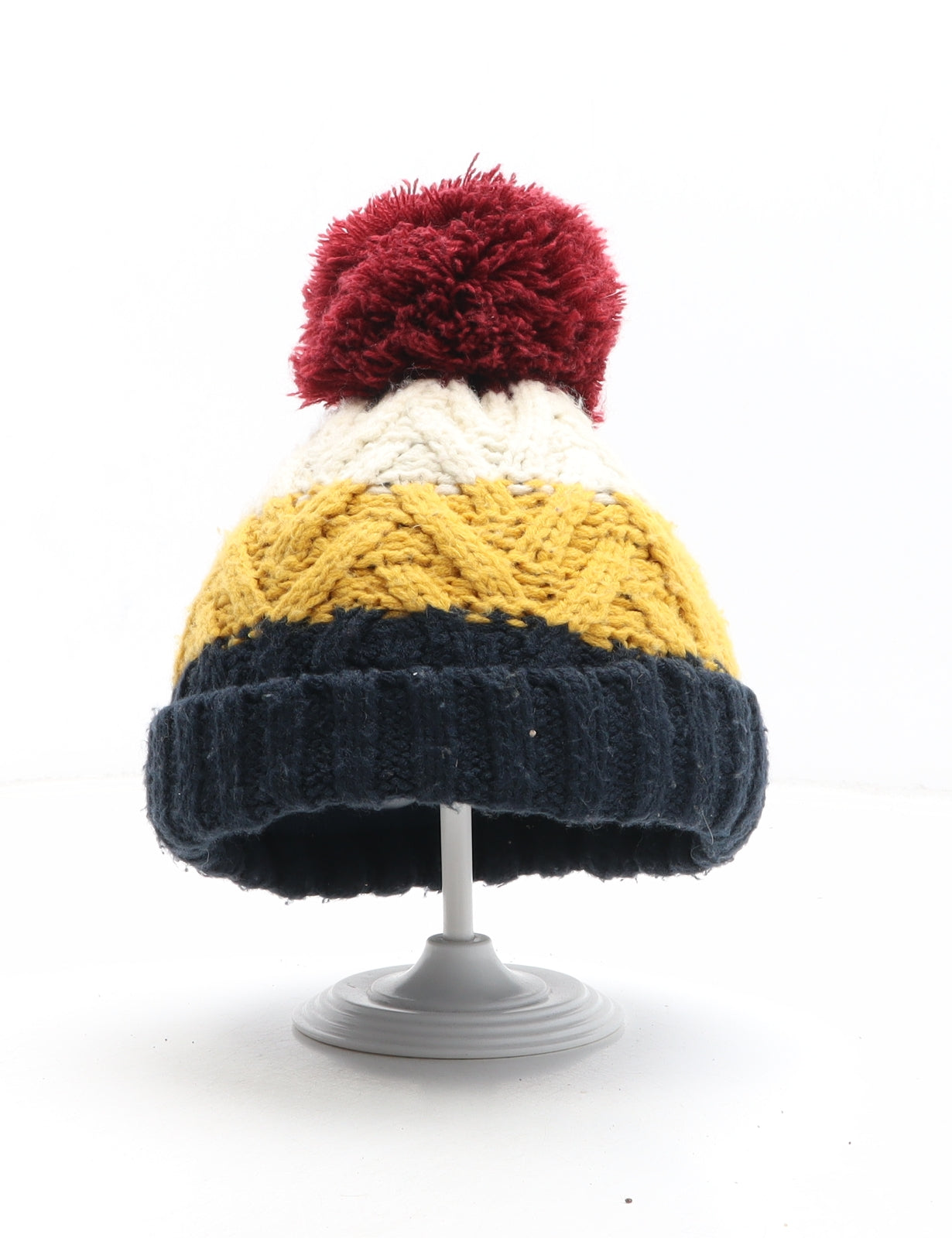 F&F Boys Multicoloured Colourblock Acrylic Bobble Hat One Size - Size 3-6 Years