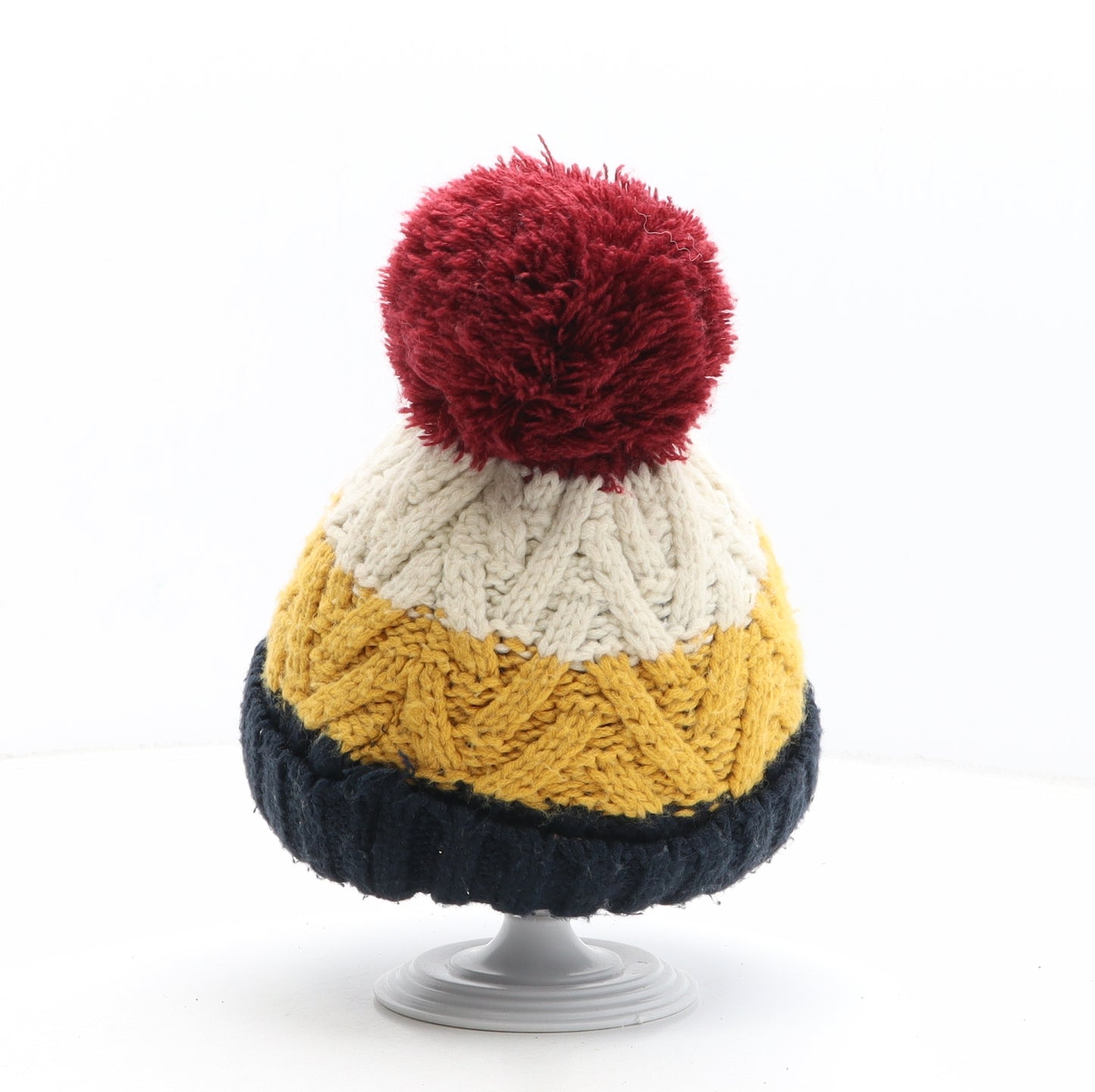 F&F Boys Multicoloured Colourblock Acrylic Bobble Hat One Size - Size 3-6 Years