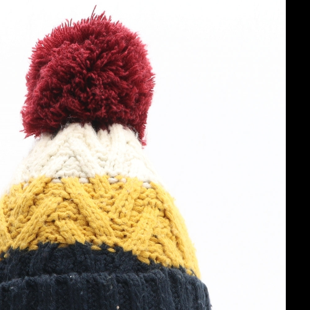 F&F Boys Multicoloured Colourblock Acrylic Bobble Hat One Size - Size 3-6 Years