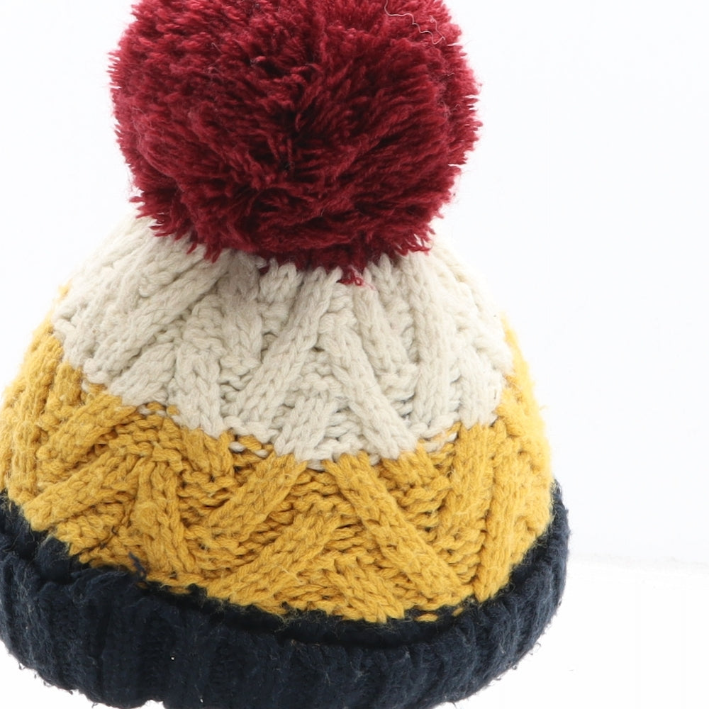 F&F Boys Multicoloured Colourblock Acrylic Bobble Hat One Size - Size 3-6 Years