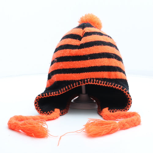 Preworn Boys Orange Striped Acrylic Winter Hat One Size