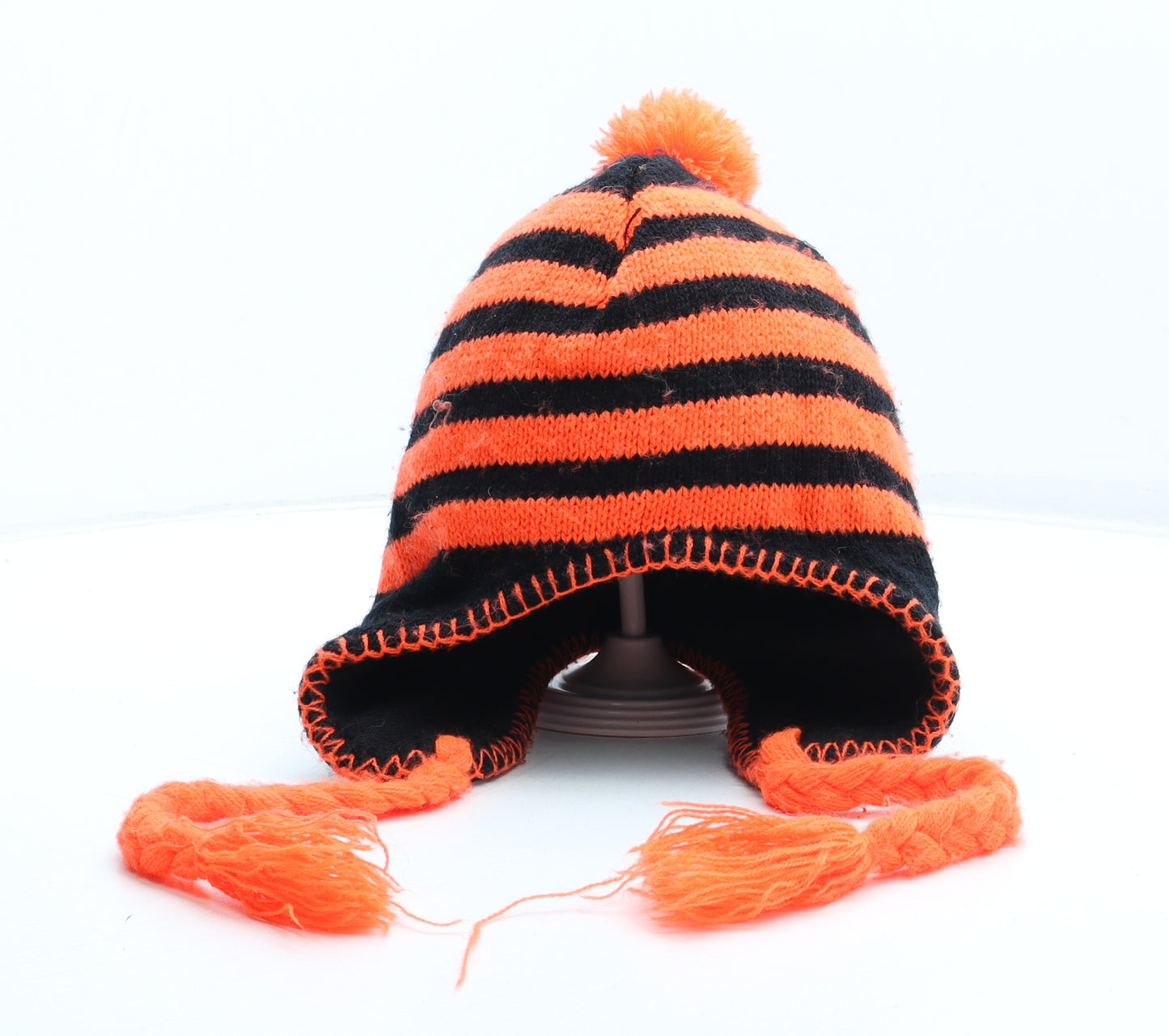 Preworn Boys Orange Striped Acrylic Winter Hat One Size