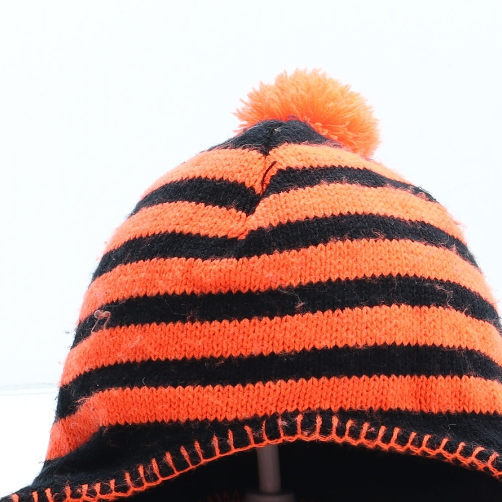 Preworn Boys Orange Striped Acrylic Winter Hat One Size