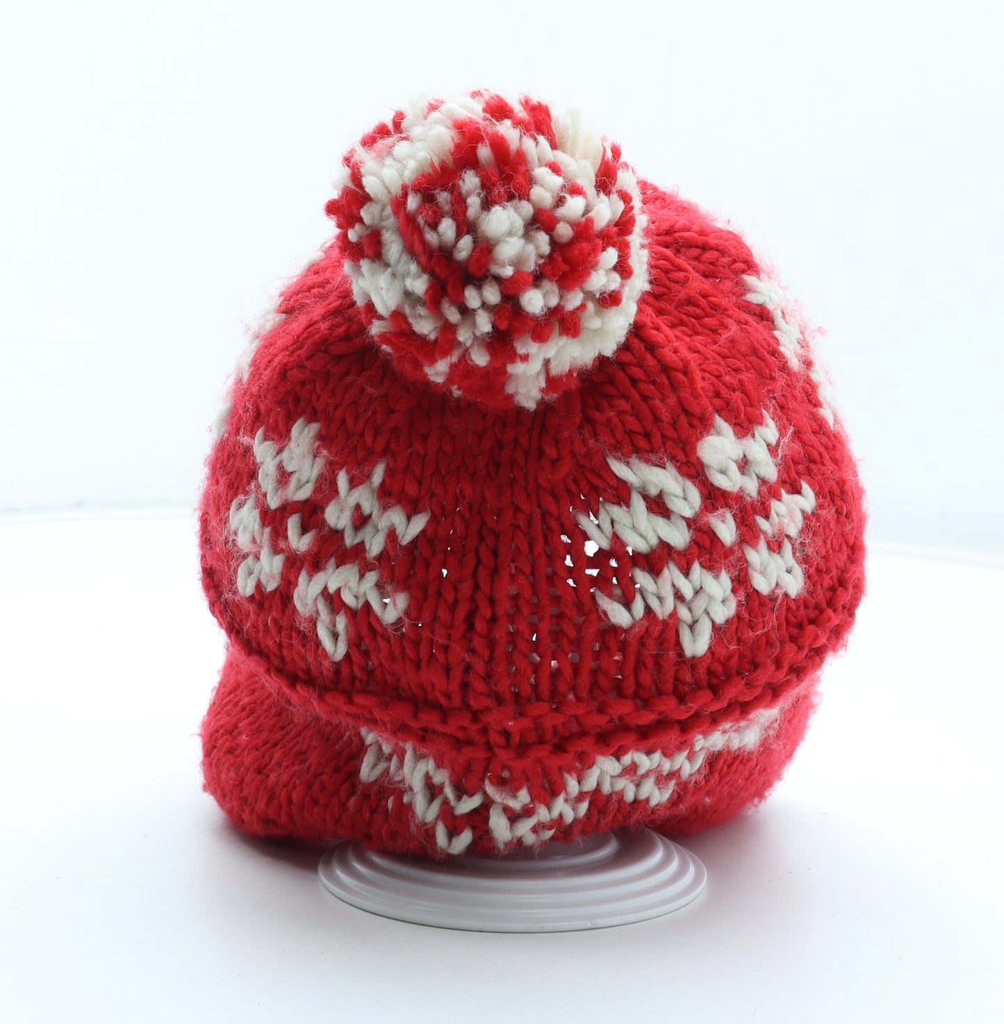 Preworn Womens Red Fair Isle Acrylic Bobble Hat One Size