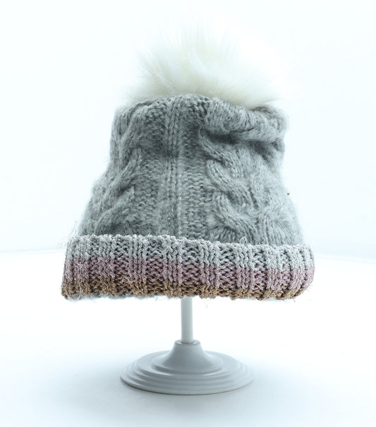 Primark Womens Grey Acrylic Bobble Hat Size M