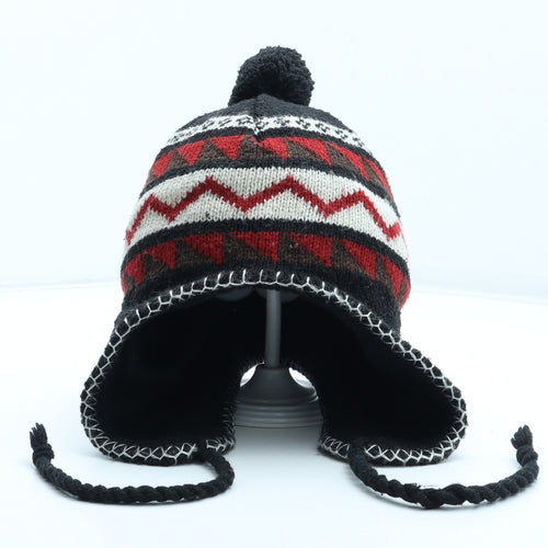 Preworn Mens Black Geometric Acrylic Winter Hat One Size