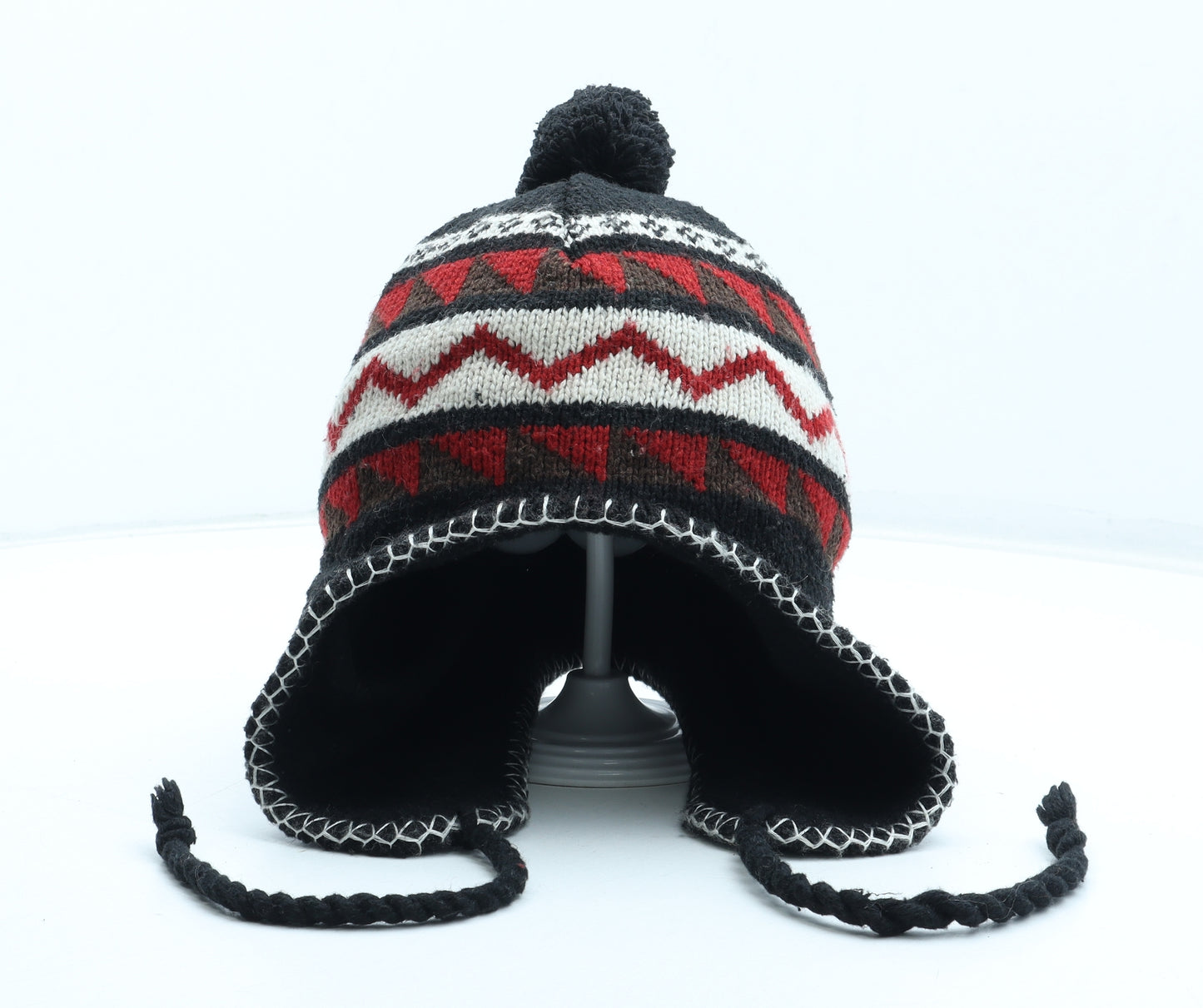 Preworn Mens Black Geometric Acrylic Winter Hat One Size