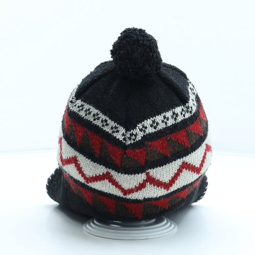 Preworn Mens Black Geometric Acrylic Winter Hat One Size