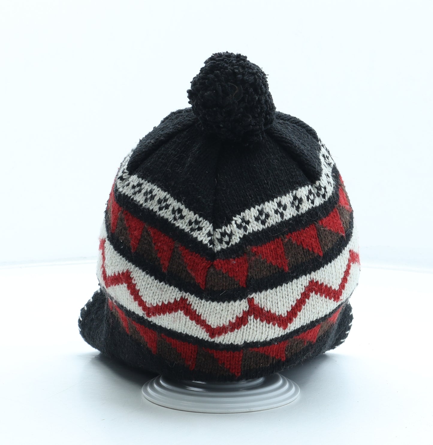 Preworn Mens Black Geometric Acrylic Winter Hat One Size