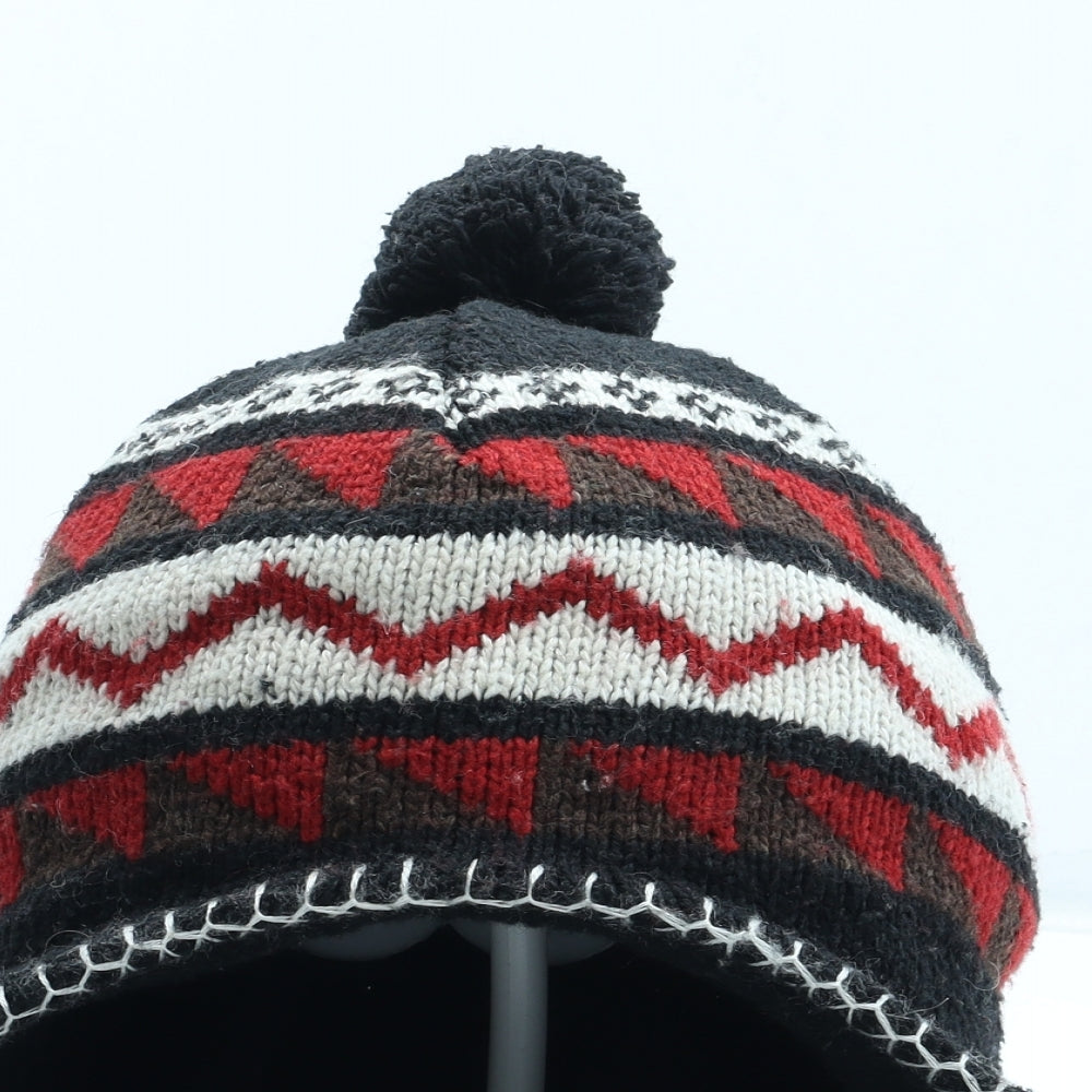 Preworn Mens Black Geometric Acrylic Winter Hat One Size
