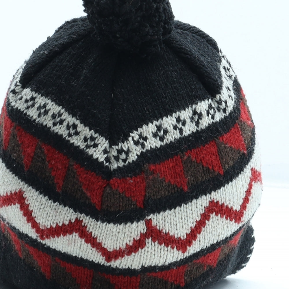 Preworn Mens Black Geometric Acrylic Winter Hat One Size