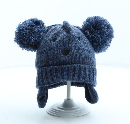 Preworn Boys Blue Acrylic Bobble Hat Size S - Bear