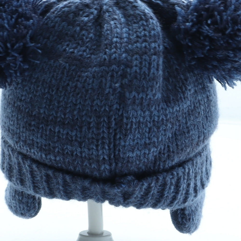 Preworn Boys Blue Acrylic Bobble Hat Size S - Bear