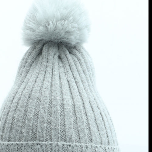 Primark Womens Grey Acrylic Bobble Hat One Size
