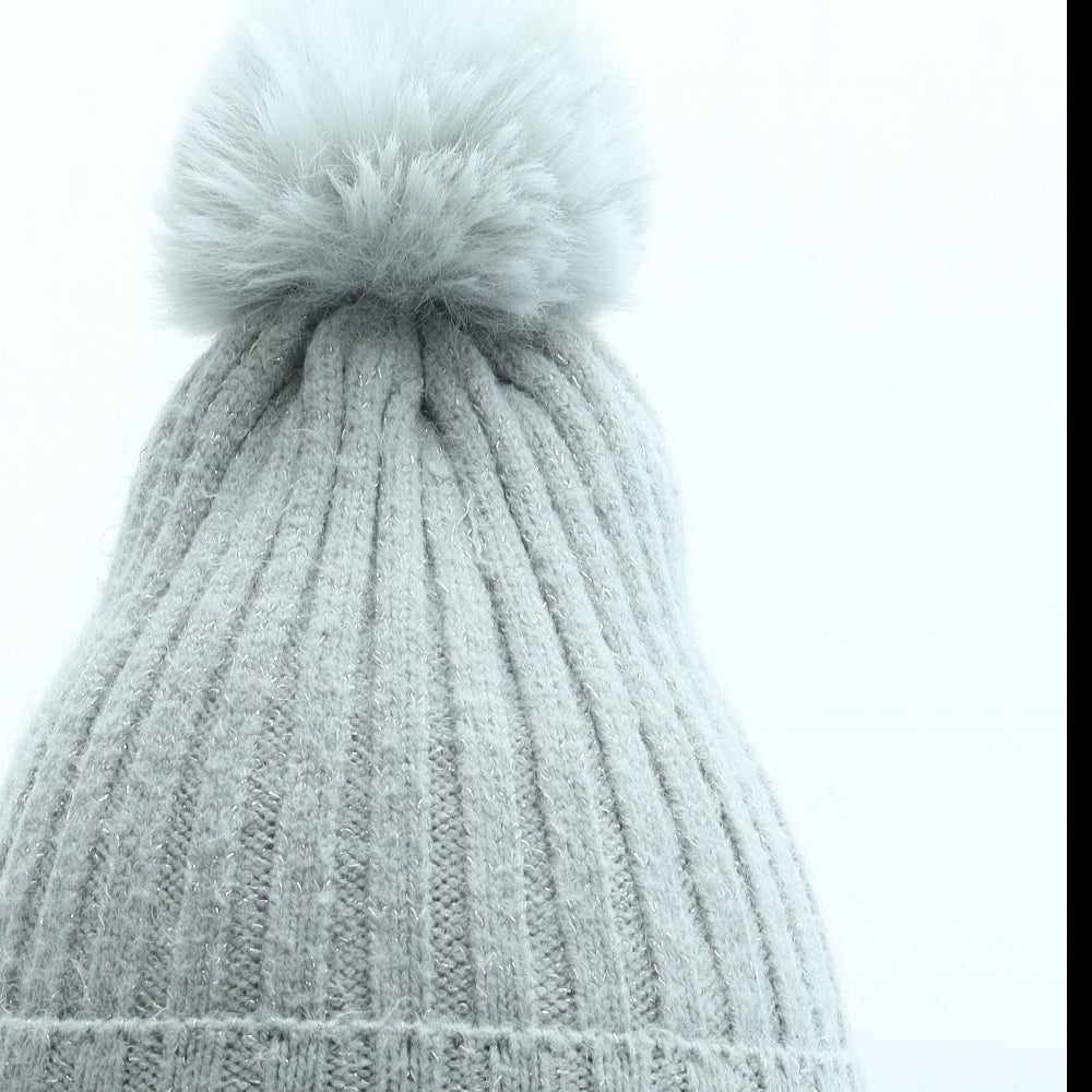 Primark Womens Grey Acrylic Bobble Hat One Size