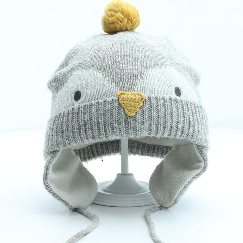 Preworn Girls Grey Acrylic Bobble Hat Size S - Penguin Size 1-7 Years