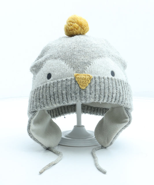 Preworn Girls Grey Acrylic Bobble Hat Size S - Penguin Size 1-7 Years