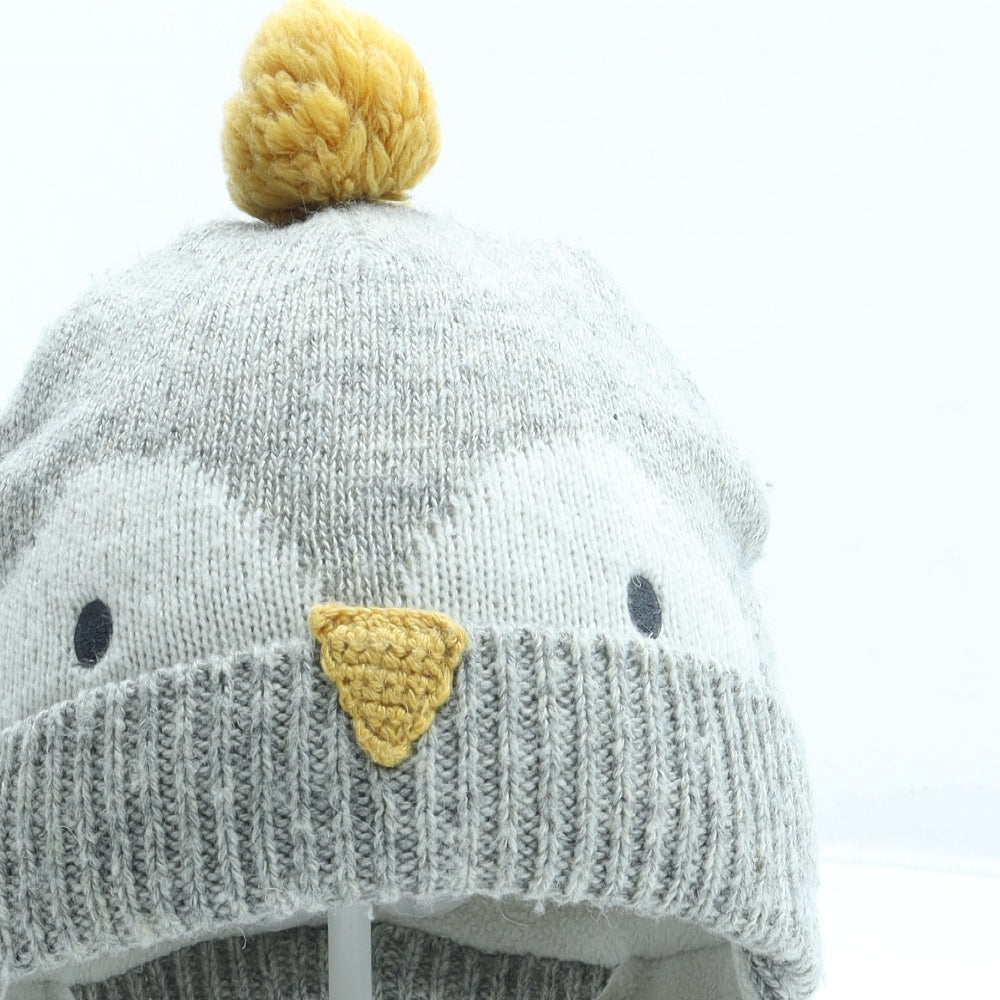 Preworn Girls Grey Acrylic Bobble Hat Size S - Penguin Size 1-7 Years