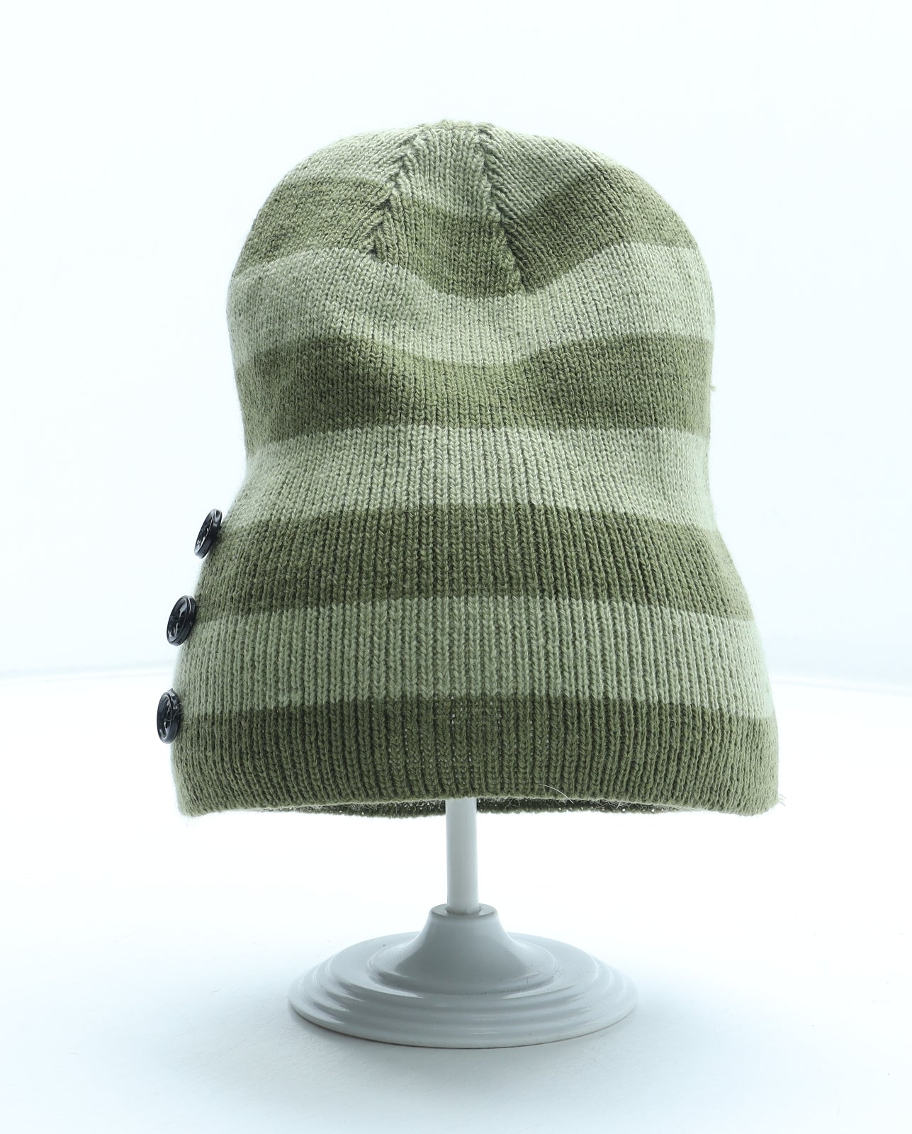 Preworn Mens Green Striped Acrylic Beanie One Size