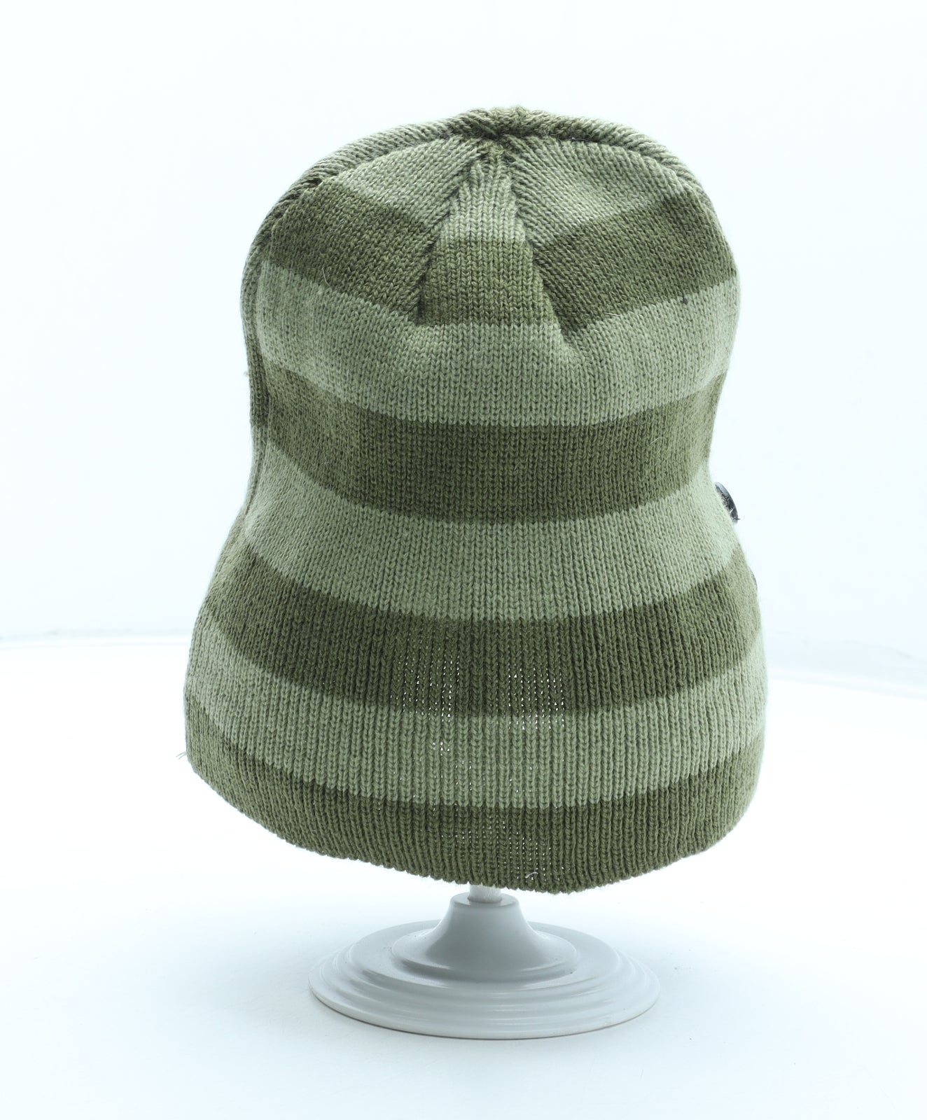 Preworn Mens Green Striped Acrylic Beanie One Size