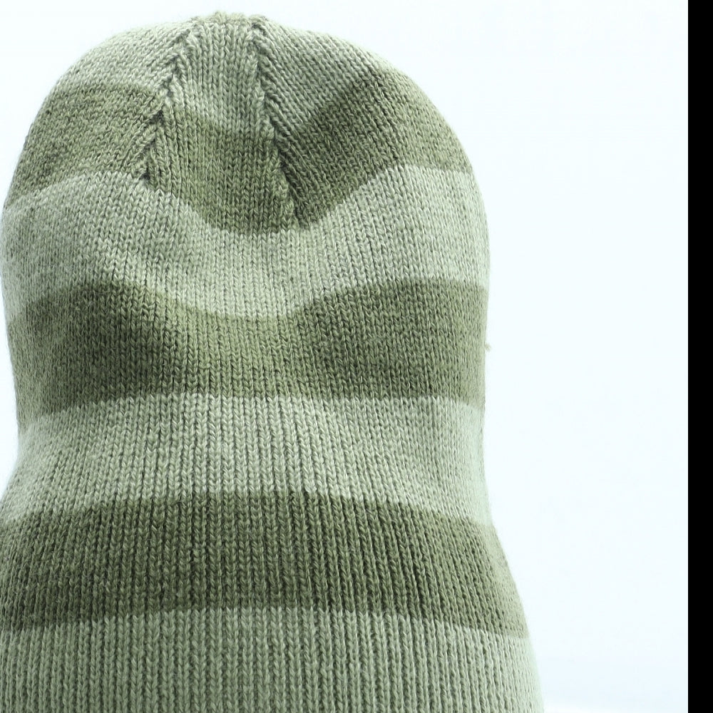 Preworn Mens Green Striped Acrylic Beanie One Size