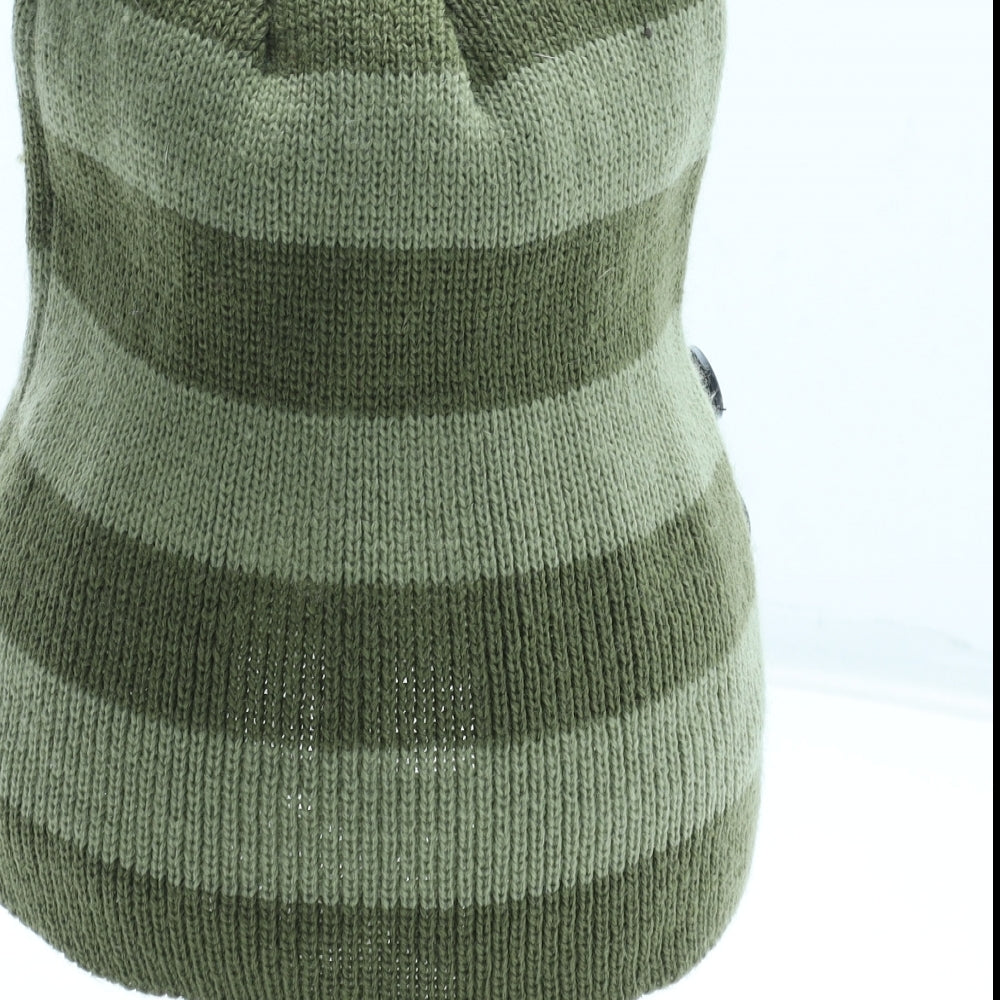 Preworn Mens Green Striped Acrylic Beanie One Size