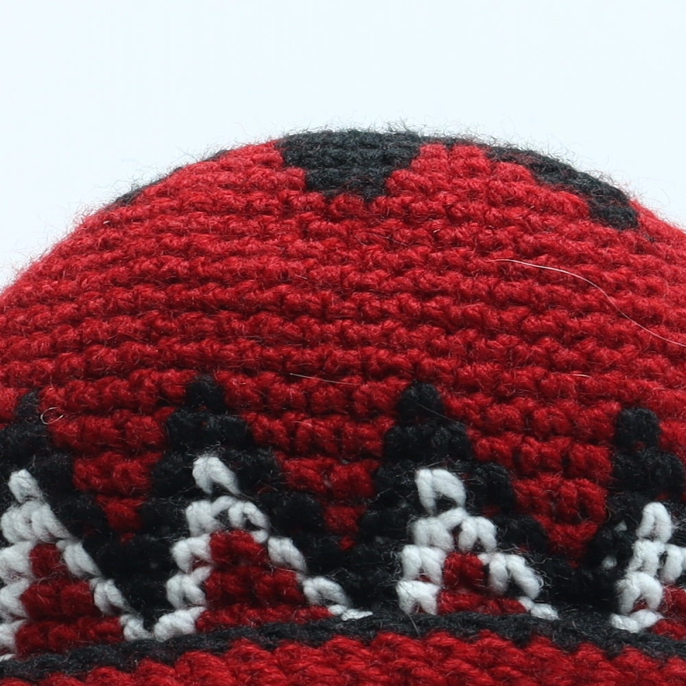 Preworn Womens Red Geometric Acrylic Beanie One Size