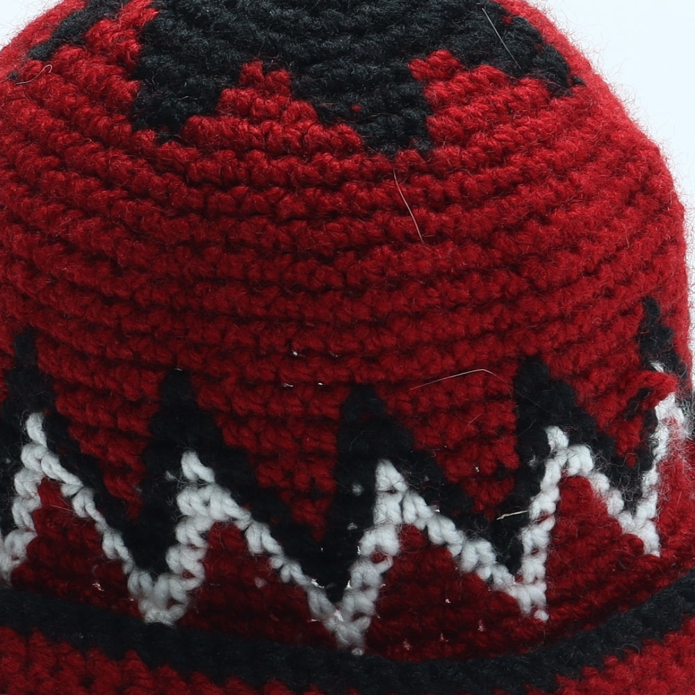 Preworn Womens Red Geometric Acrylic Beanie One Size