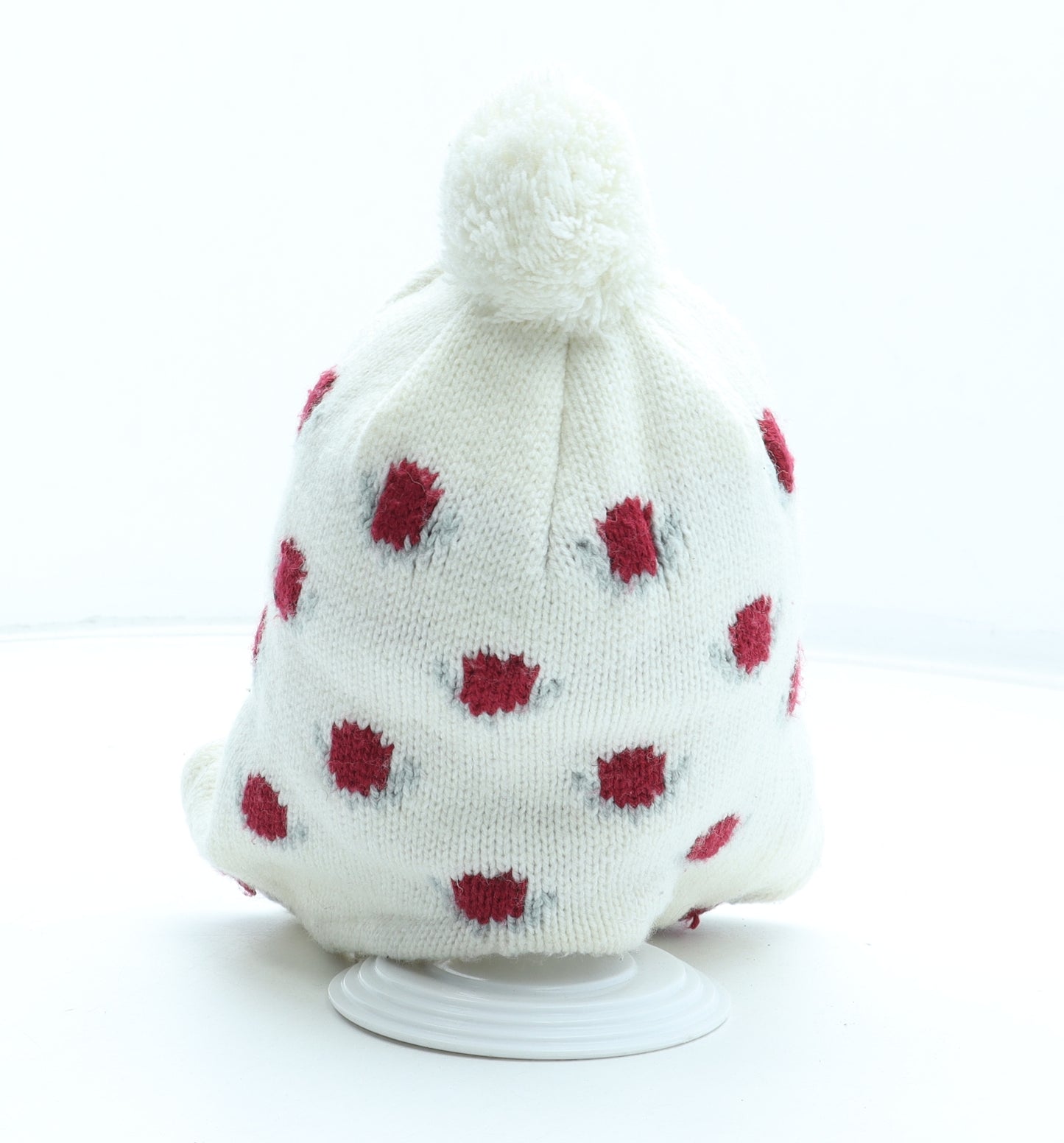 Preworn Girls White Polka Dot Acrylic Winter Hat Size S