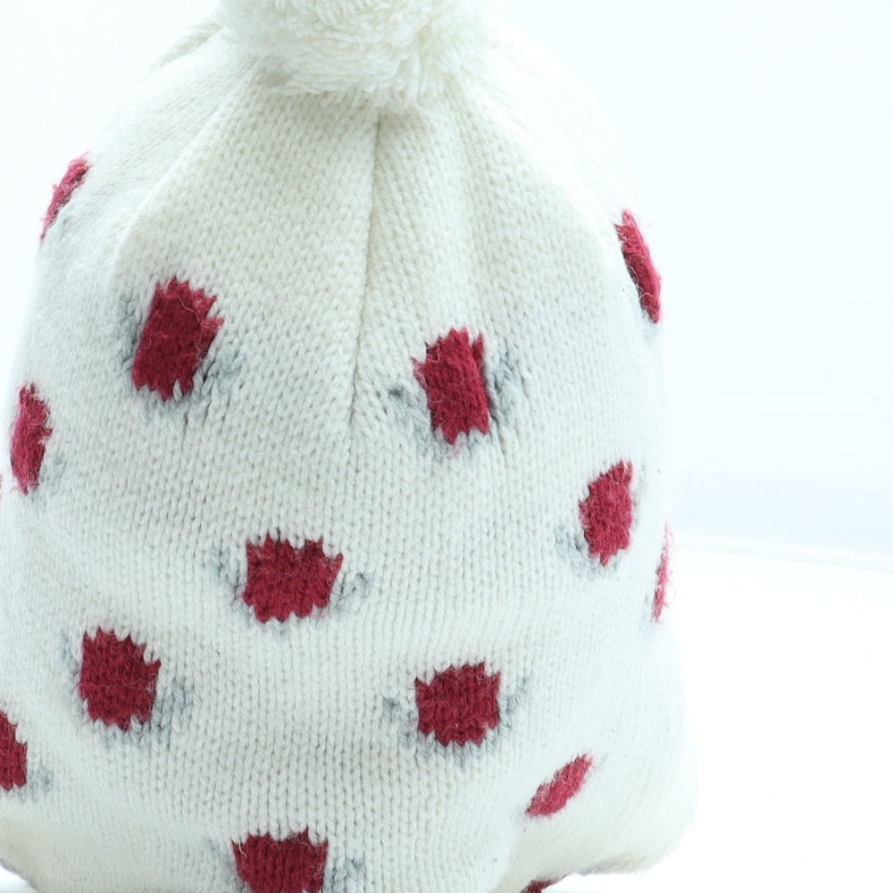 Preworn Girls White Polka Dot Acrylic Winter Hat Size S