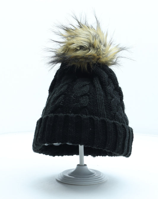 Preworn Womens Black Acrylic Bobble Hat One Size