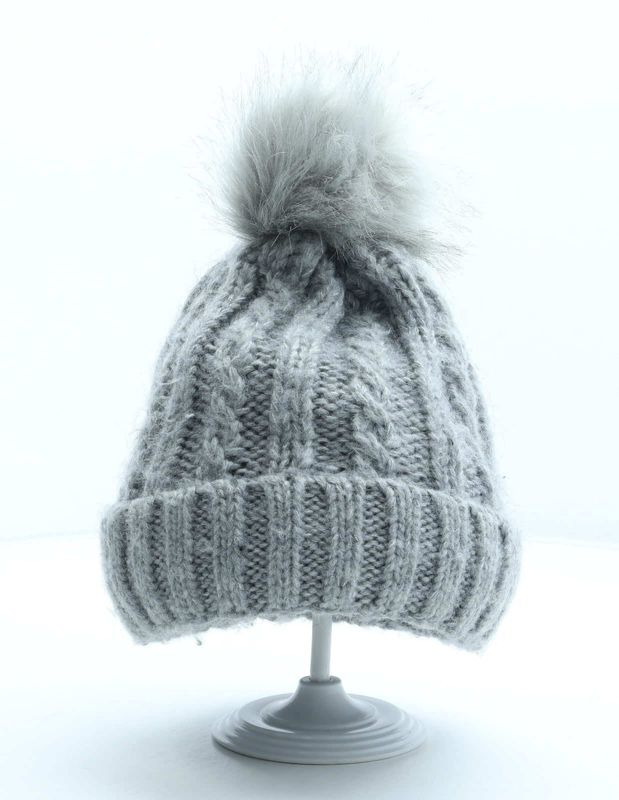 Preworn Womens Grey Acrylic Bobble Hat One Size