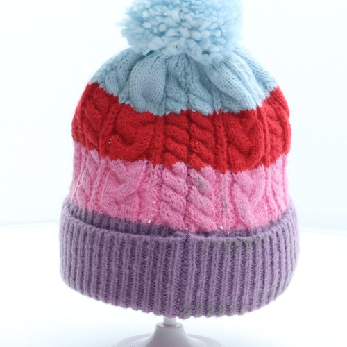 Marks and Spencer Girls Multicoloured Colourblock Acrylic Bobble Hat Size S - Size 3-6 years