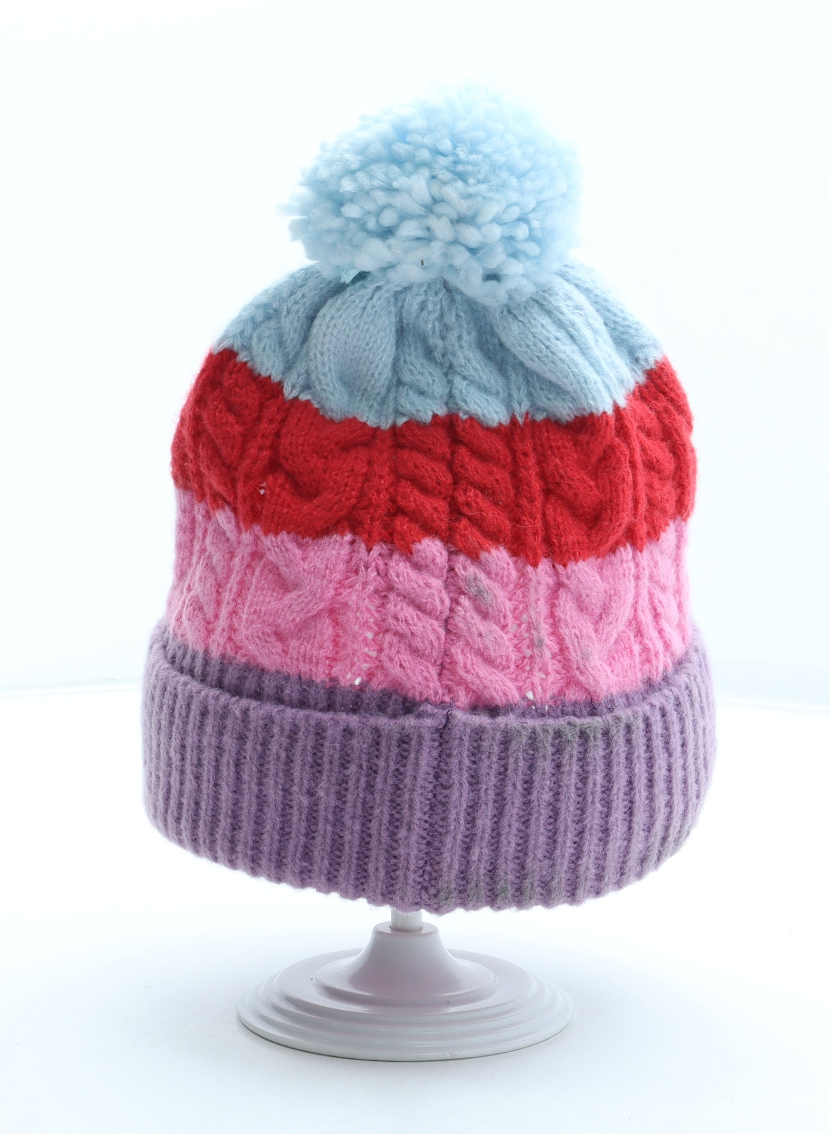 Marks and Spencer Girls Multicoloured Colourblock Acrylic Bobble Hat Size S - Size 3-6 years
