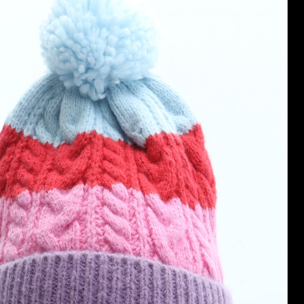 Marks and Spencer Girls Multicoloured Colourblock Acrylic Bobble Hat Size S - Size 3-6 years