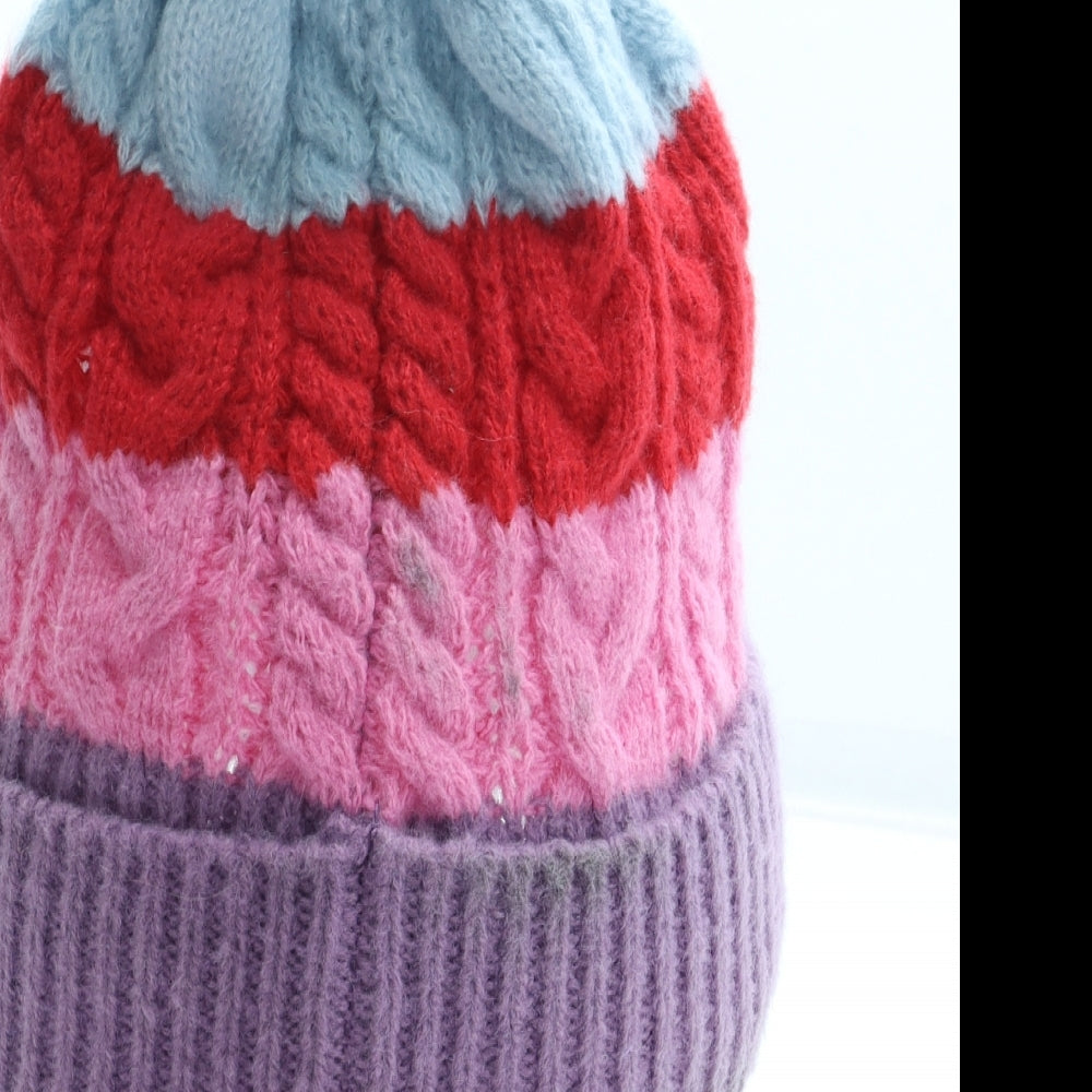 Marks and Spencer Girls Multicoloured Colourblock Acrylic Bobble Hat Size S - Size 3-6 years